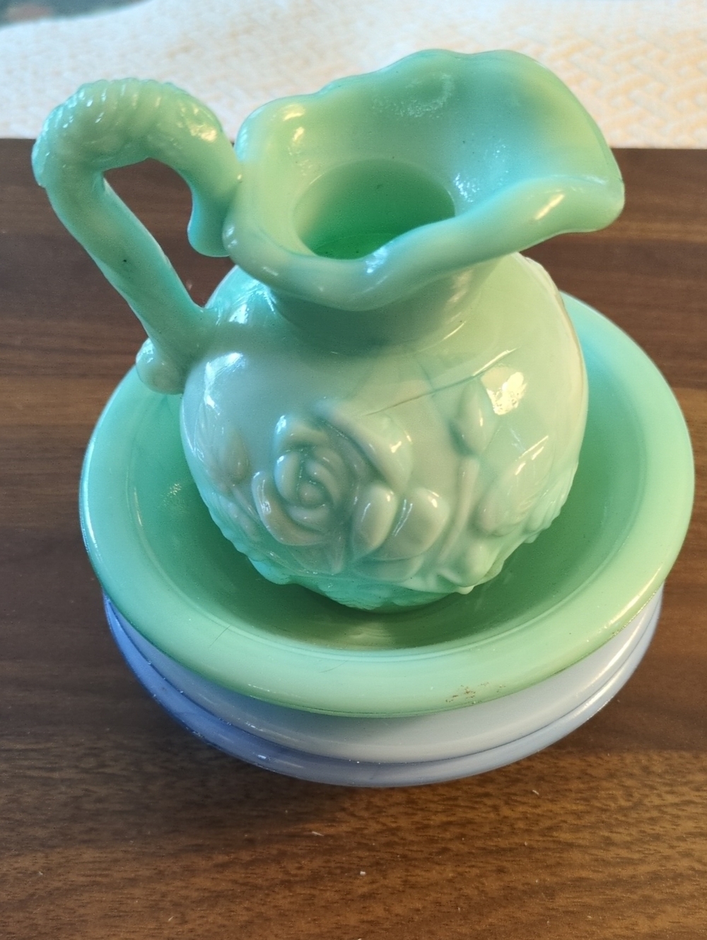 Avon Mint Green Floral Pitcher Accent